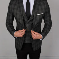 Buy Men's Plaid Suit Plus Size Three Piece Men's Suit Grey at