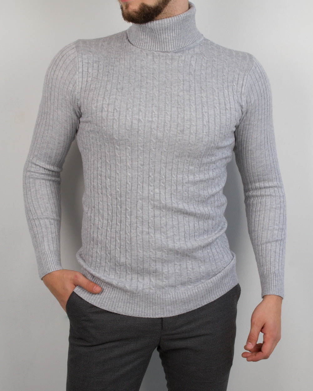 Light Grey Braided Turtleneck – Conquer Menswear